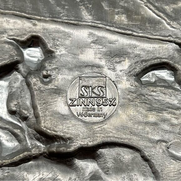 SKS Zinn 95% Pewter Decorative Round Wall Plate Decor Sheepherder West Germany - Picture 8 of 8